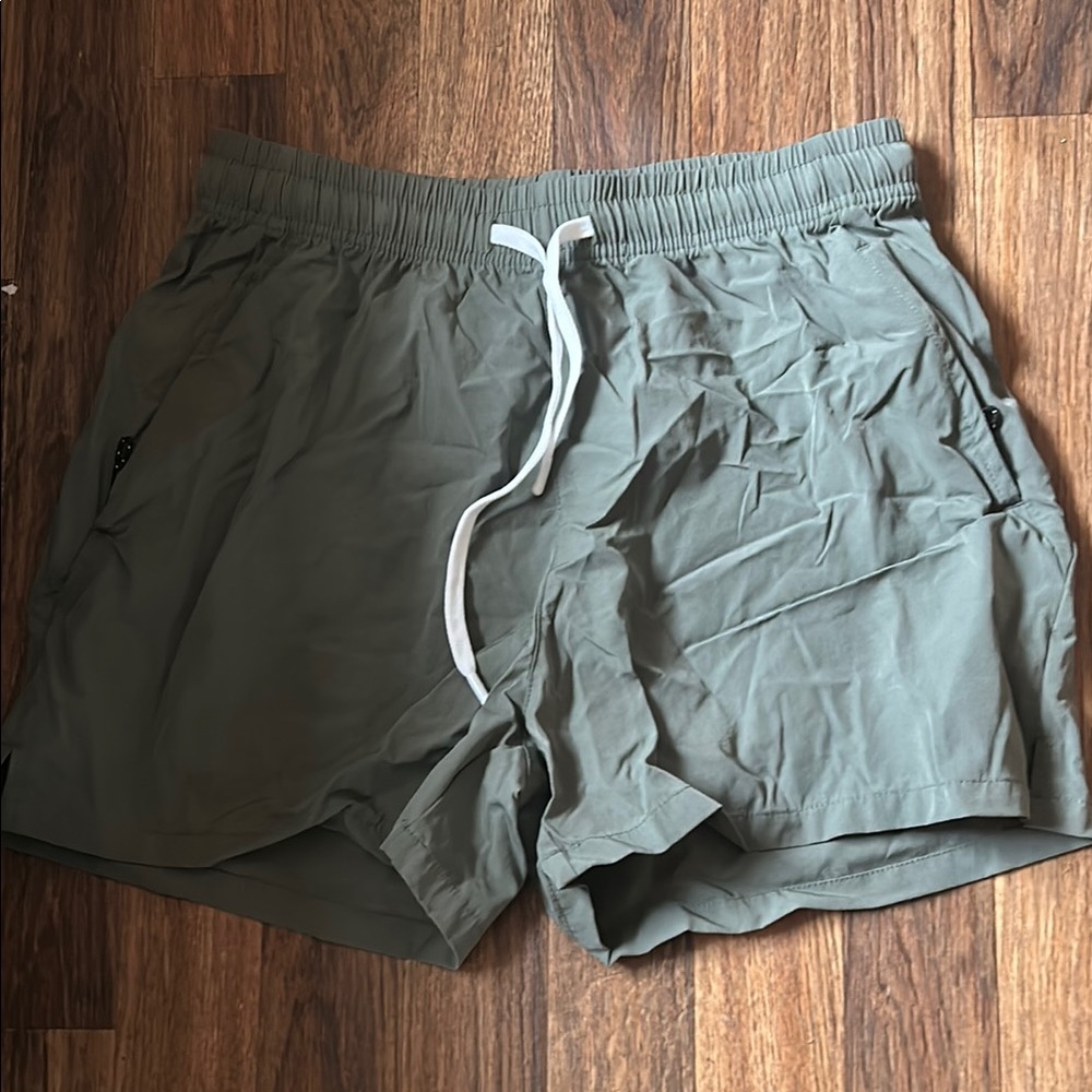 Olive Green Athletic Shorts with Drawstring
